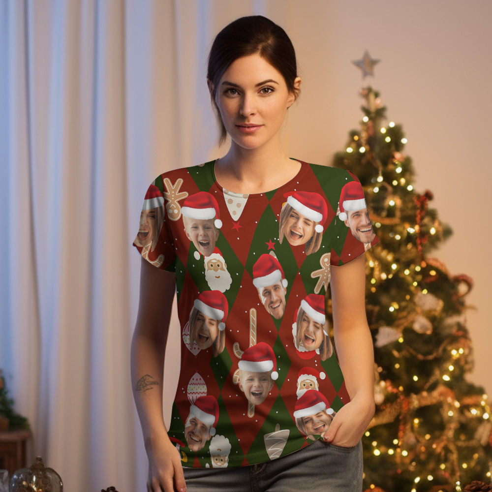 Custom Face T-shirt Personalized Personalized Photo Xmas Leds Unisex T-shirts Merry Christmas