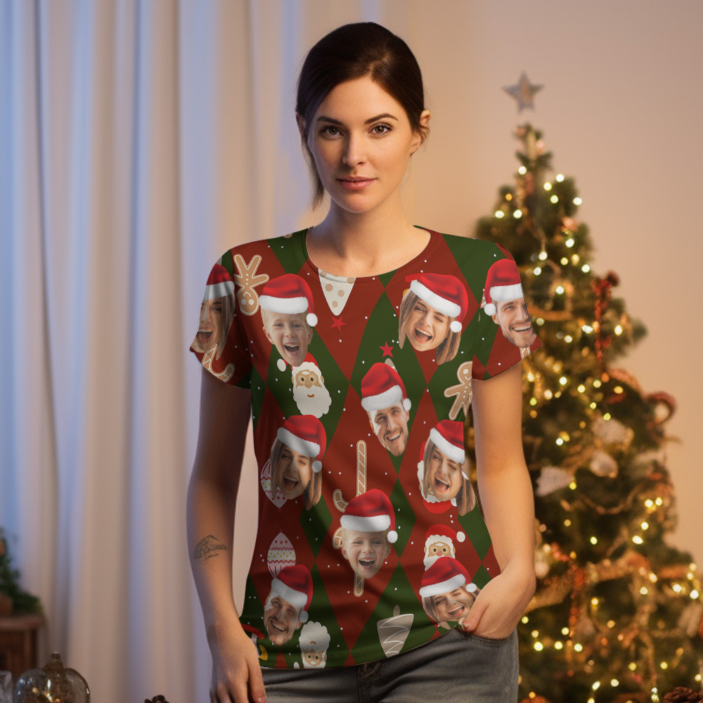 Custom Face T-shirt Personalized Personalized Photo Xmas Leds Unisex T-shirts Merry Christmas