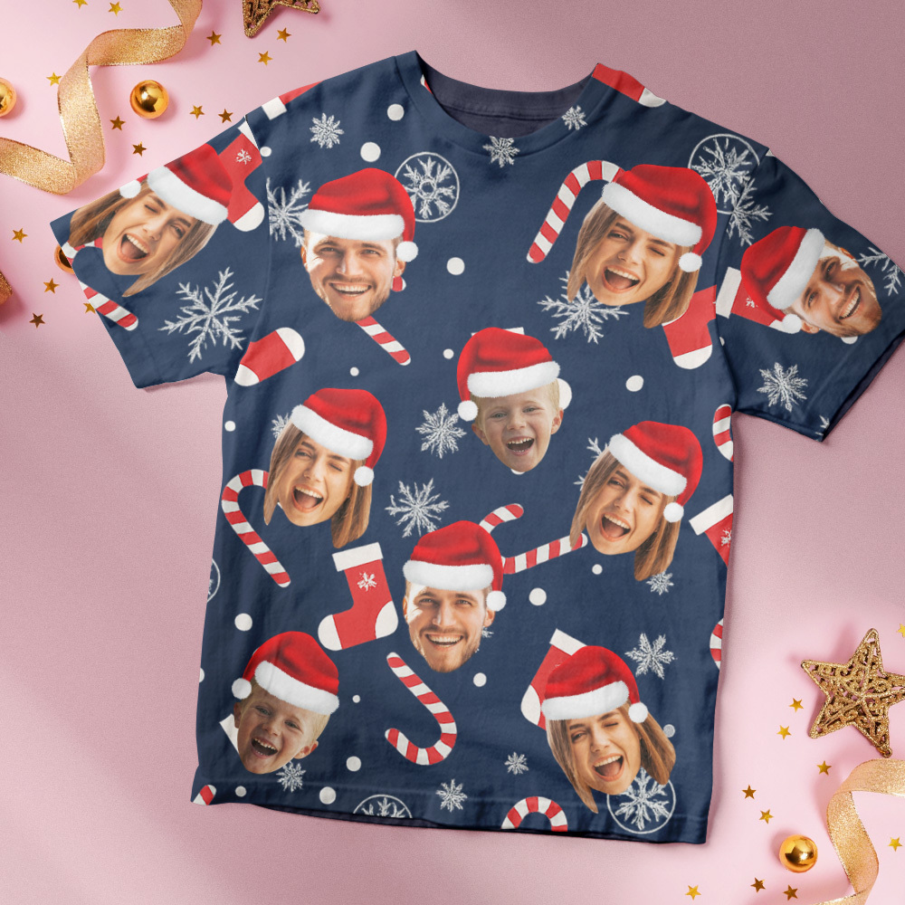 Custom Face T-shirt Personalized Personalized Photo Xmas Leds Unisex T-shirts Merry Christmas