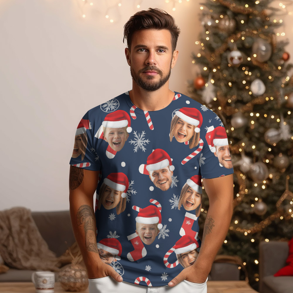 Custom Face T-shirt Personalized Personalized Photo Xmas Leds Unisex T-shirts Merry Christmas