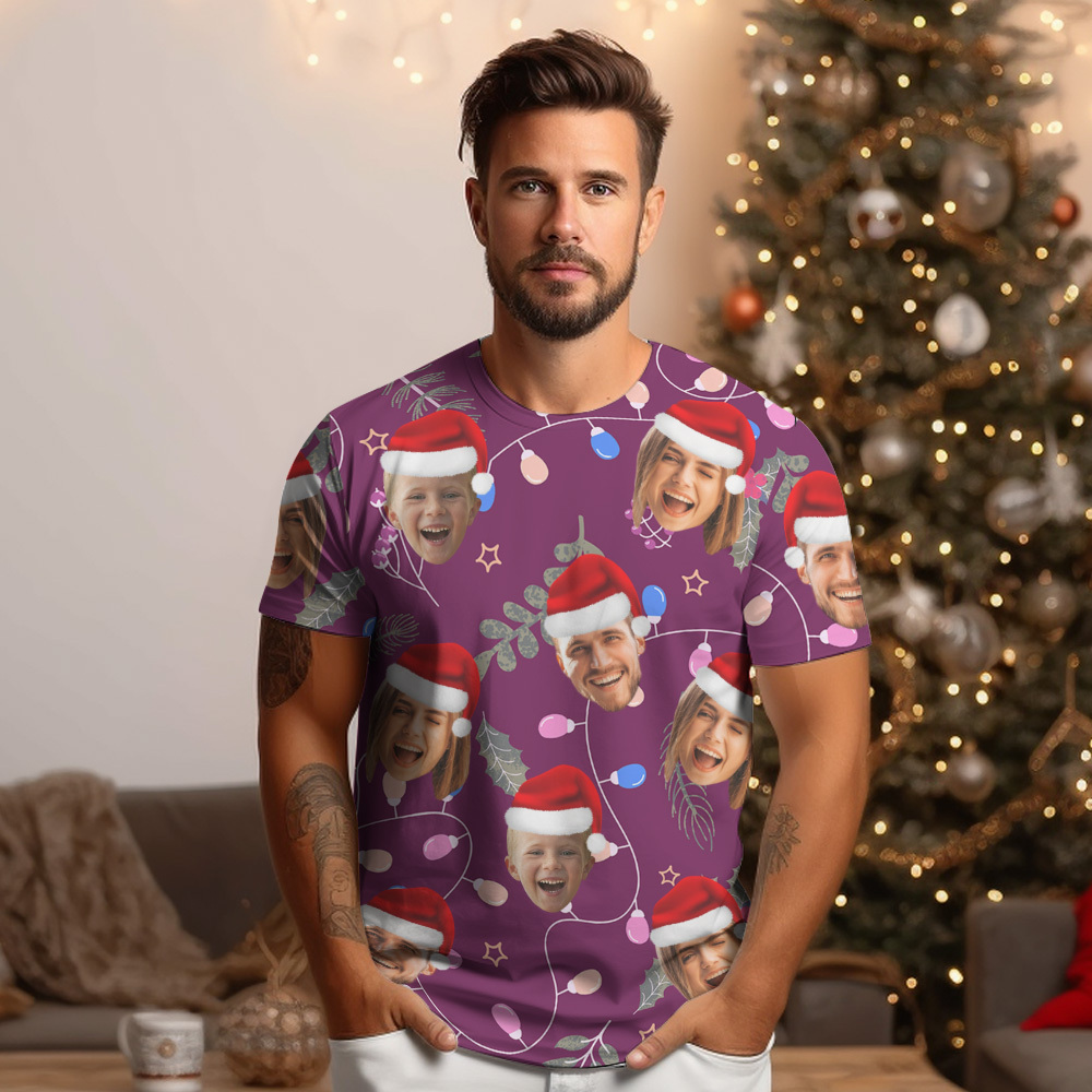Custom Face T-shirt Personalized Personalized Photo Xmas Leds Unisex T-shirts Merry Christmas