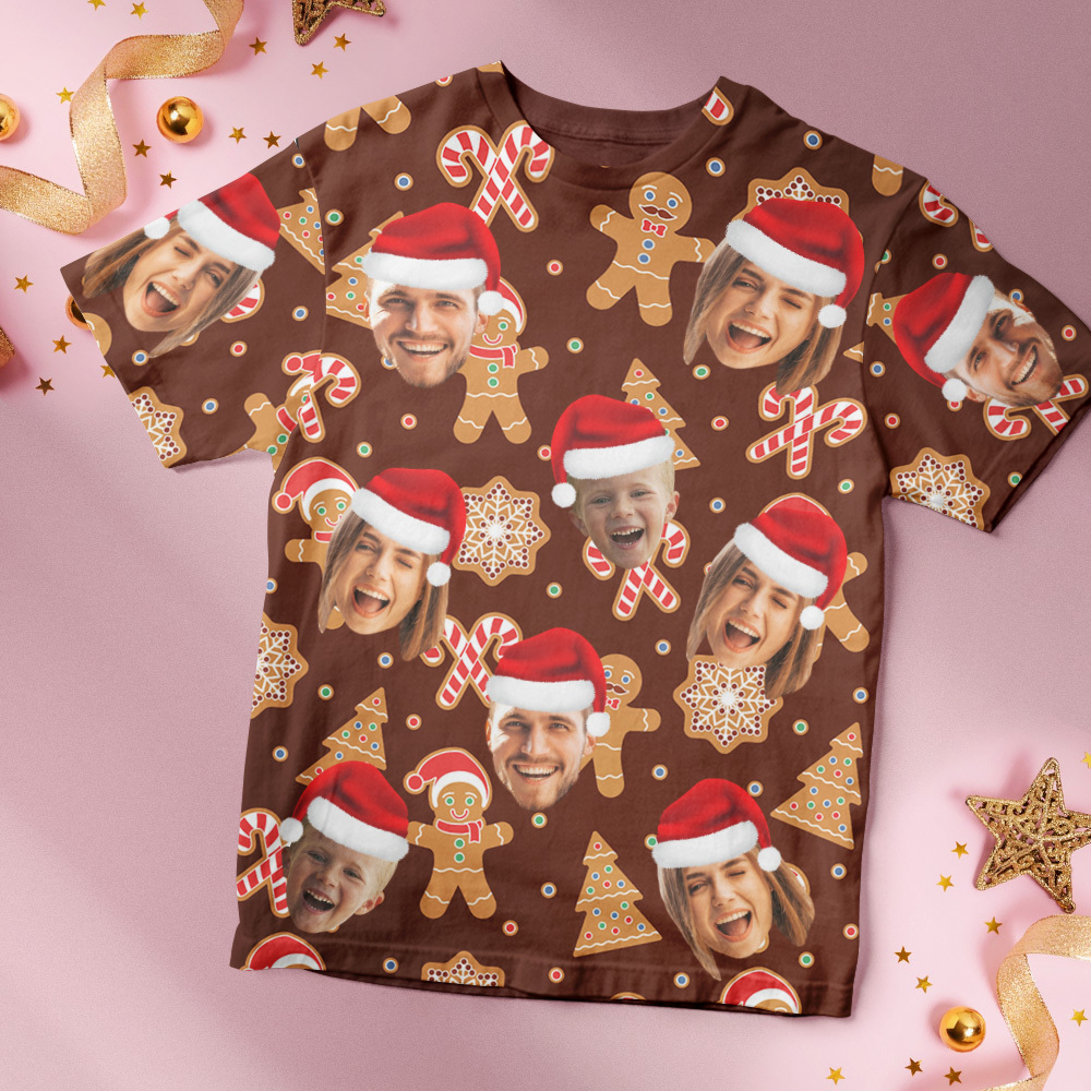 Custom Face T-shirt Personalized Personalized Photo Xmas Leds Unisex T-shirts Merry Christmas