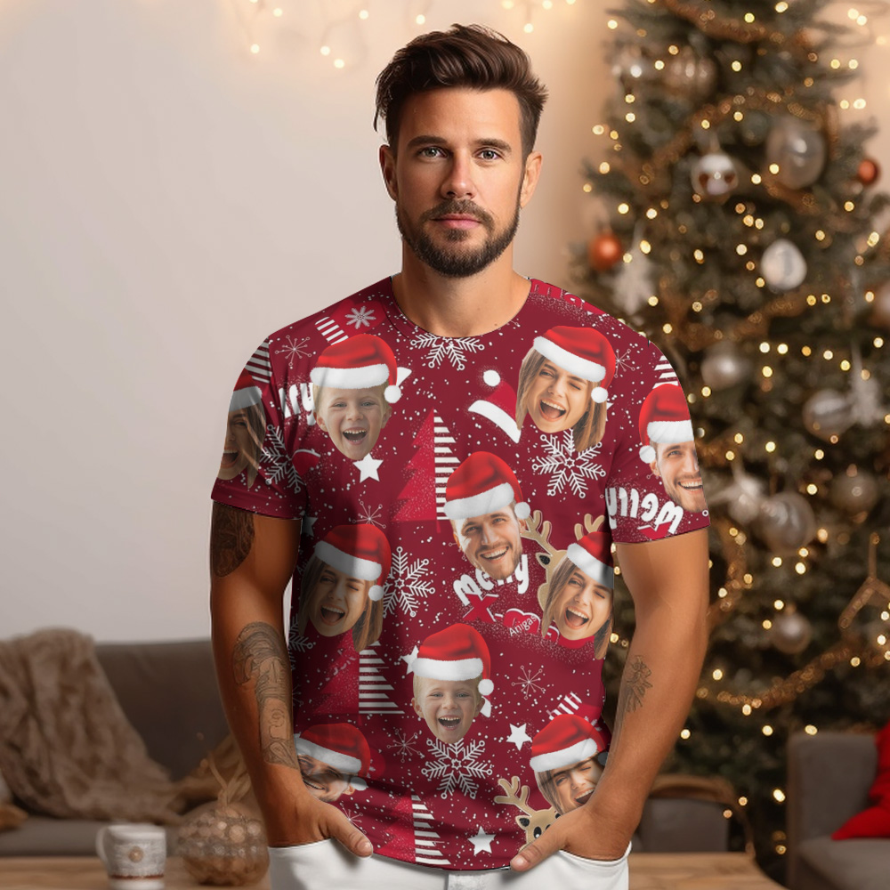 Custom Face T-shirt Personalized Personalized Photo Xmas Leds Unisex T-shirts Merry Christmas