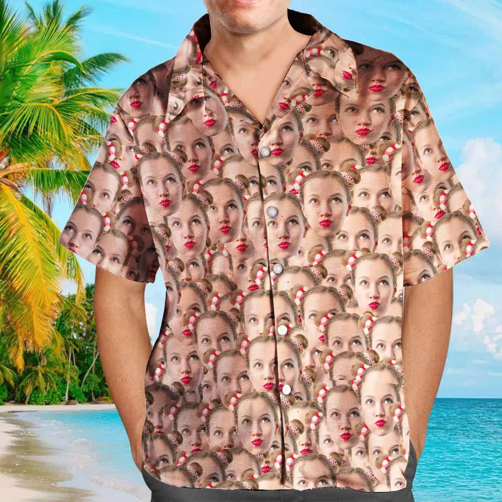 Men's Custom Face Shirt Hawaiian Shirt Short Sleeve Mash Father's Day Shirt Gift for Dad