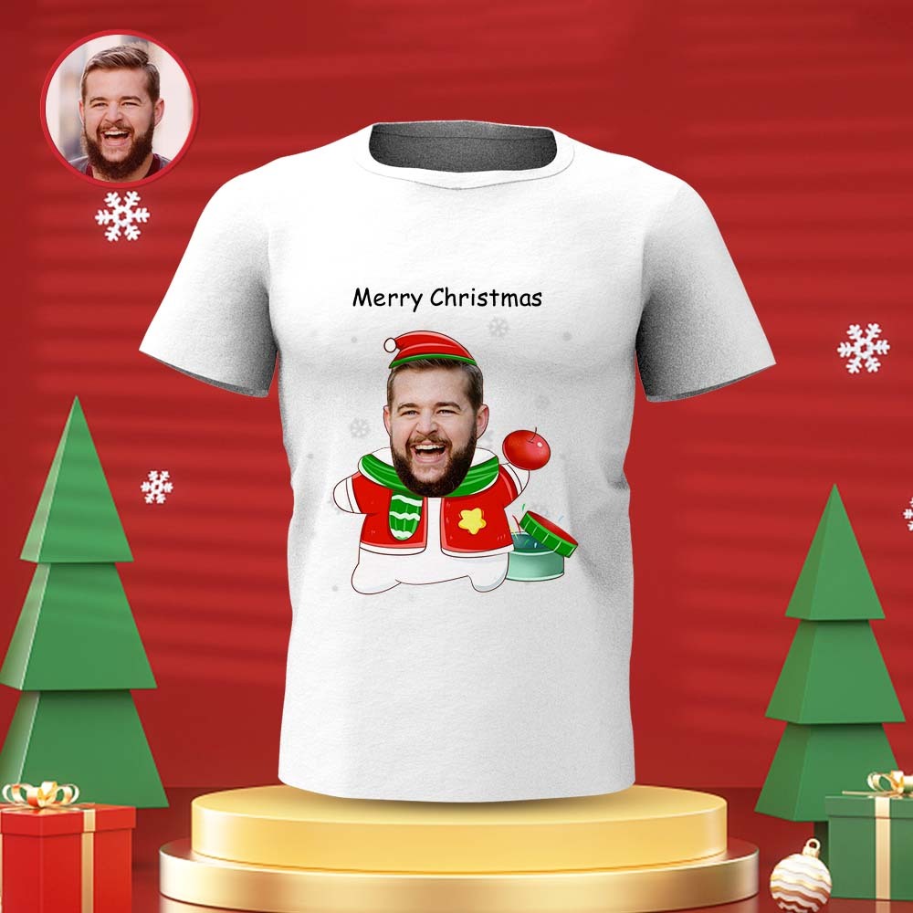 Custom Face T-shirt Personalised Photo T-shirt Gift For Women And Men Merry Christmas