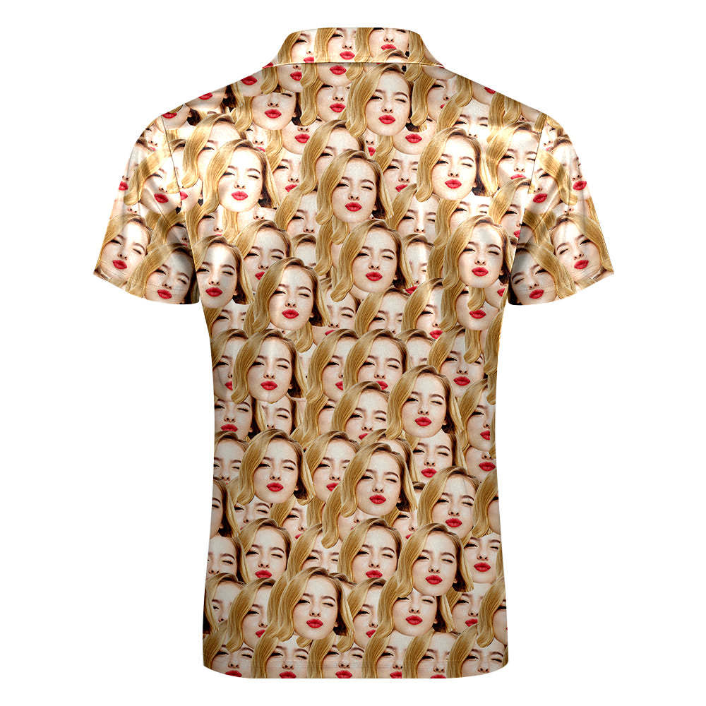 Custom Men's Polo Shirt Personalised Face Funny Polo Shirt with Zipper - MyPhotoBoxerUk