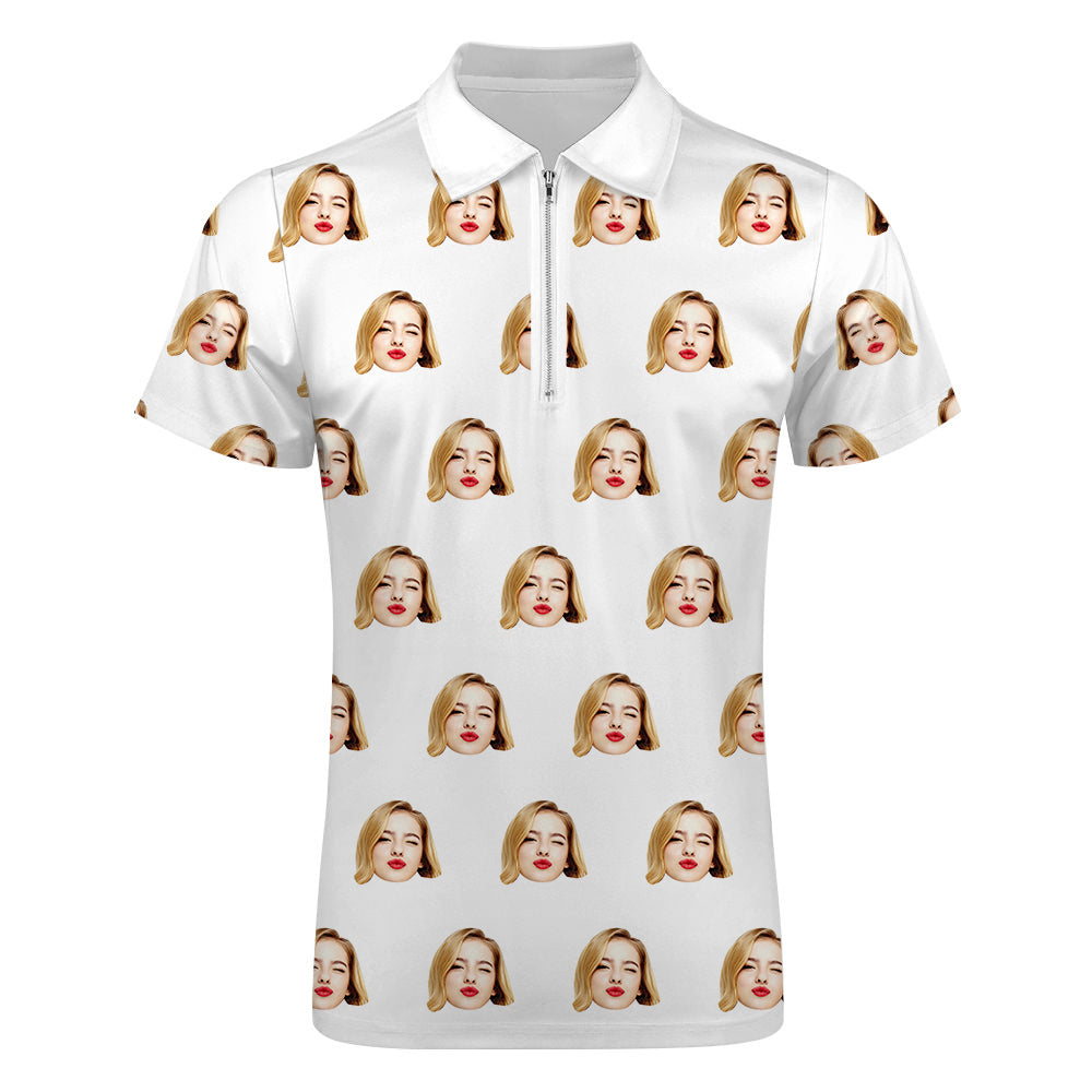 Custom Face Polo Shirt with Zipper Men's Polo Shirt for Him - MyPhotoBoxerUk