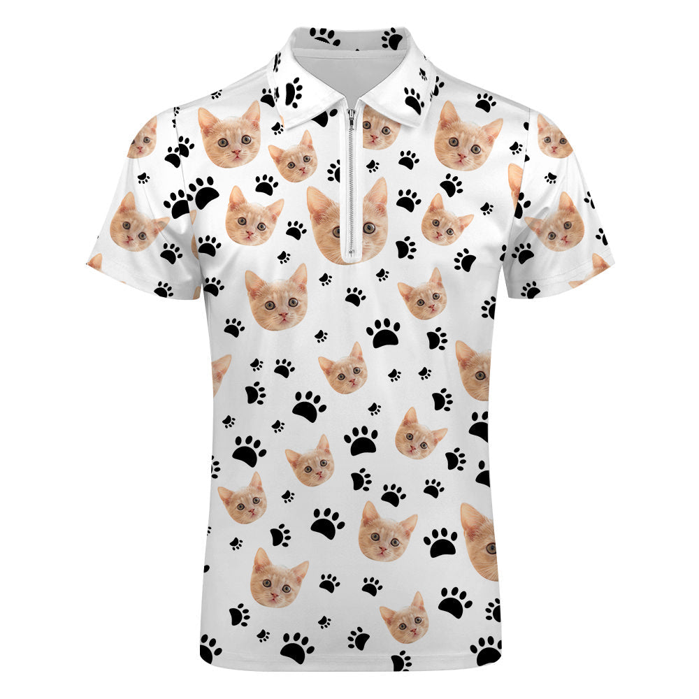 Custom Face Polo Shirt with Zipper Men's Polo Shirt for Pet Lovers - MyPhotoBoxerUk