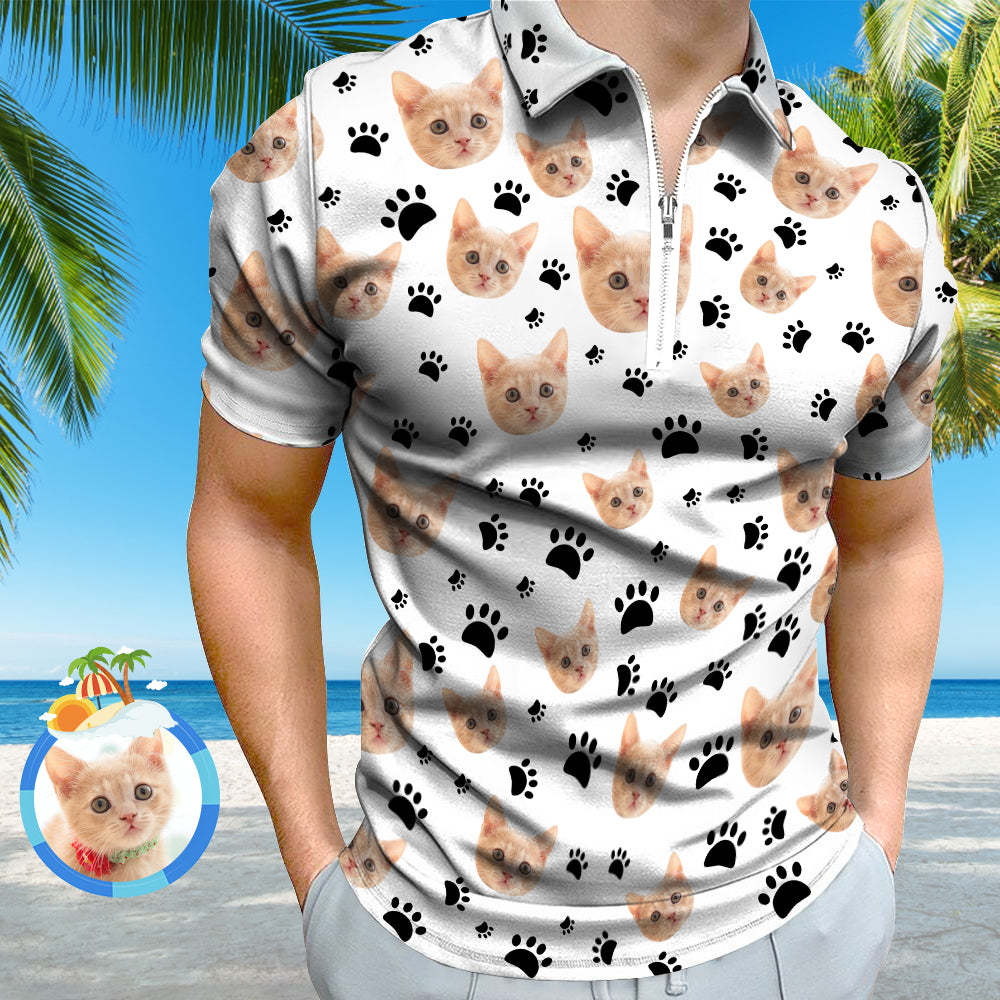 Custom Face Polo Shirt with Zipper Men's Polo Shirt for Pet Lovers - MyPhotoBoxerUk