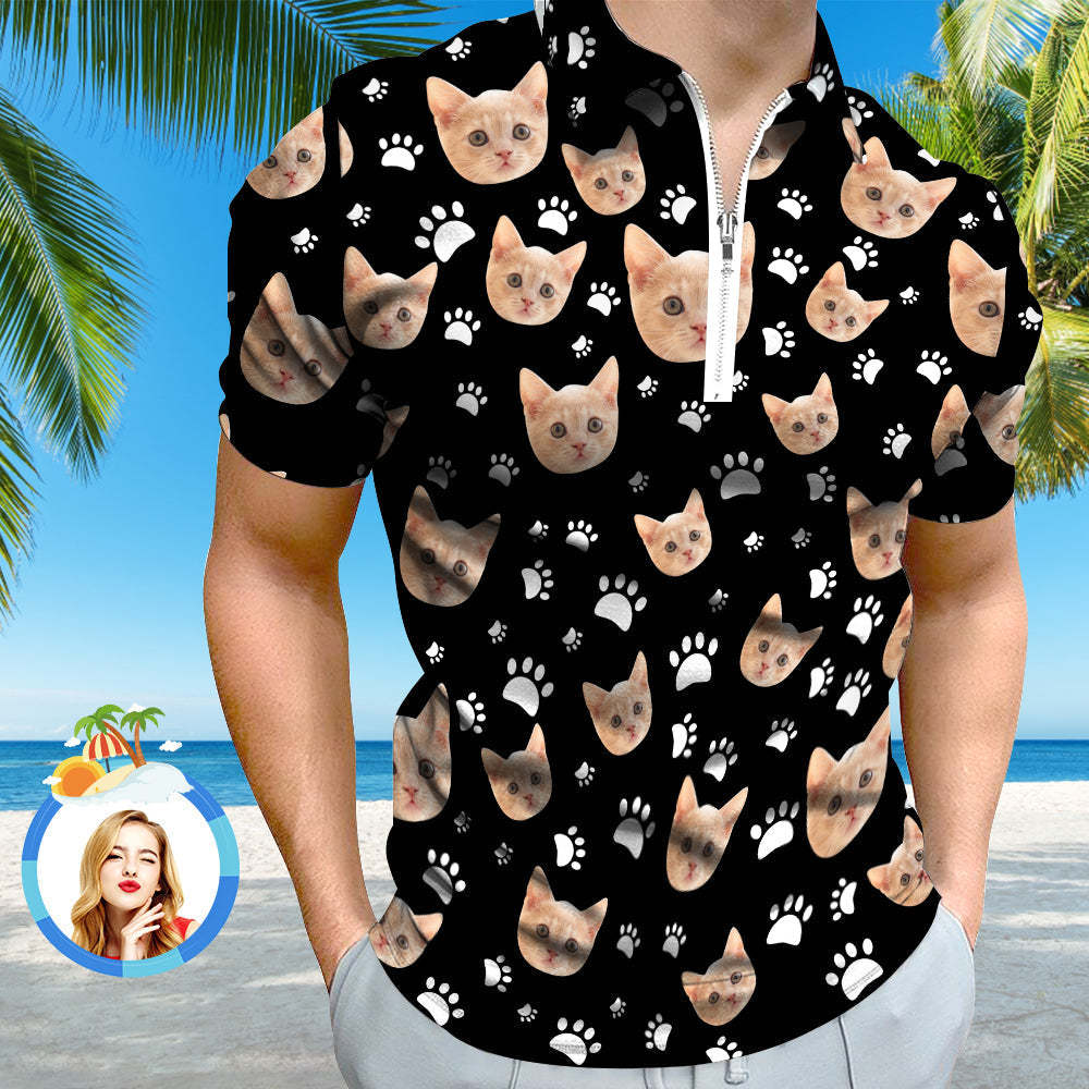 Custom Face Polo Shirt with Zipper Men's Polo Shirt for Pet Lovers - MyPhotoBoxerUk