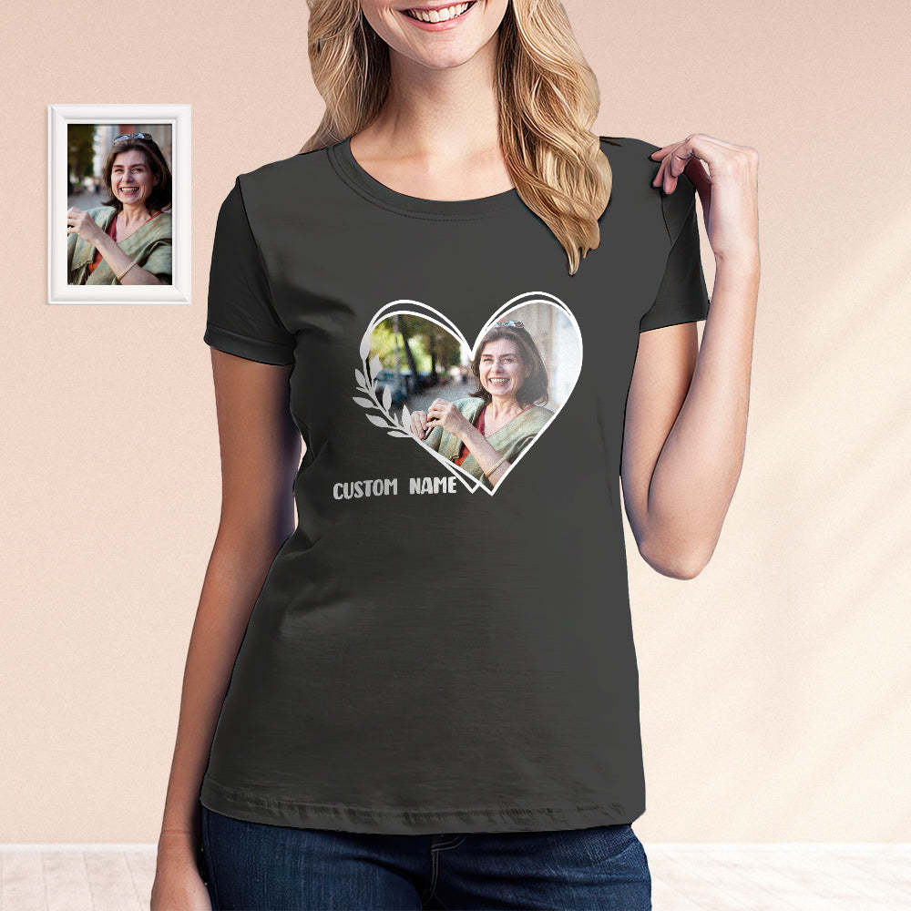 Custom Photo And Name Heart Shirt Personalised Picture T-Shirt Gift For Mom - MyPhotoBoxerUk
