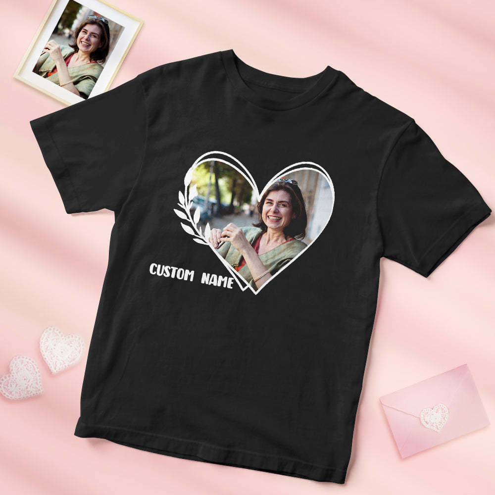 Custom Photo And Name Heart Shirt Personalised Picture T-Shirt Gift For Mom - MyPhotoBoxerUk