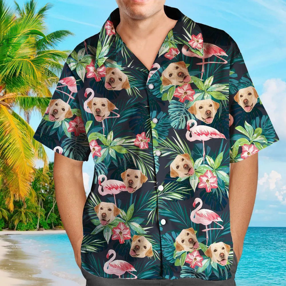 Men's Custom Face Shirt Hawaiian Shirt Short Sleeve Tropical Leaves Flamingo