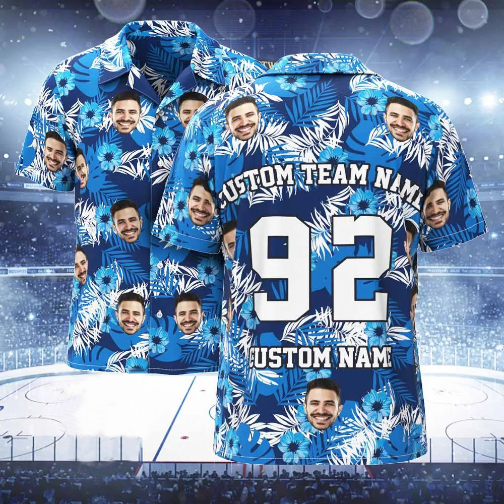 Custom Printed Hawaiian Shirt for Fans Personalized Face and Text Hawaiian Shirt Gift for fans - Flowers and Leaves Design