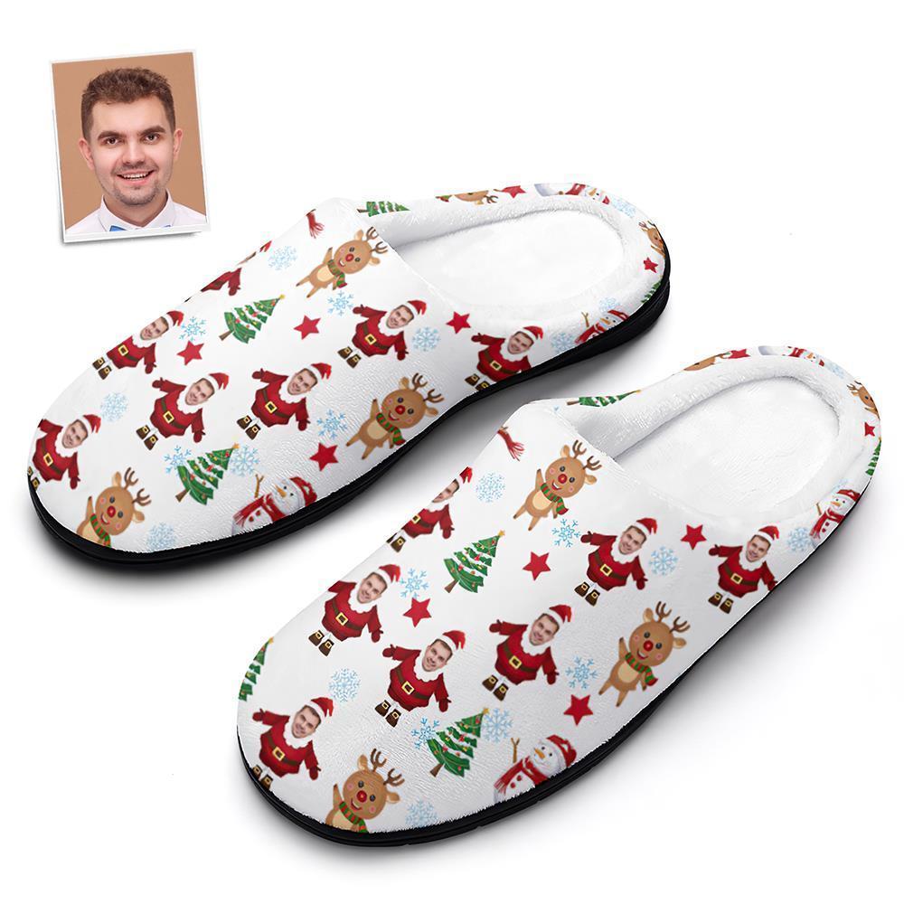 Custom Photo Women's Christmas Cotton Slippers Make A Snowman Christma
