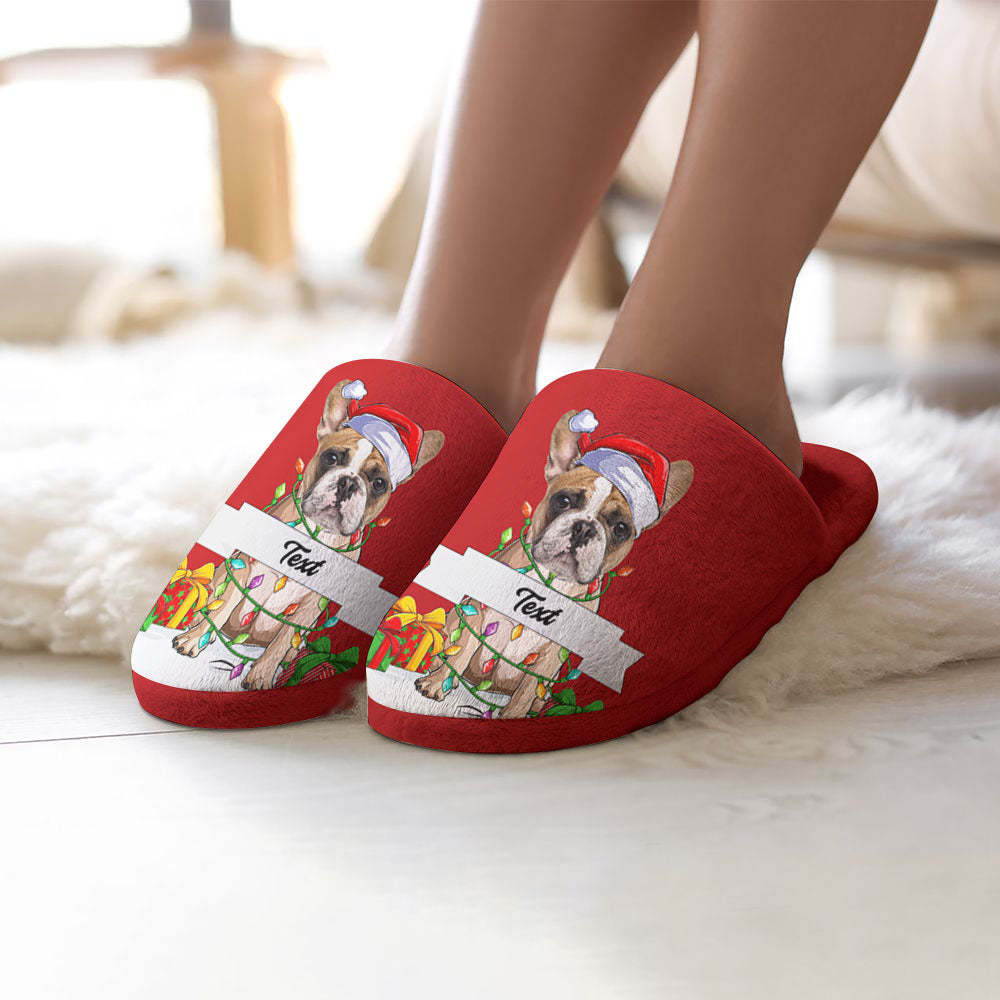 Custom Face And Text Women's and Men's Cotton Slippers Personalised Casual House Shoes Indoor Outdoor Bedroom Slippers Christmas Gift For Dog Lovers