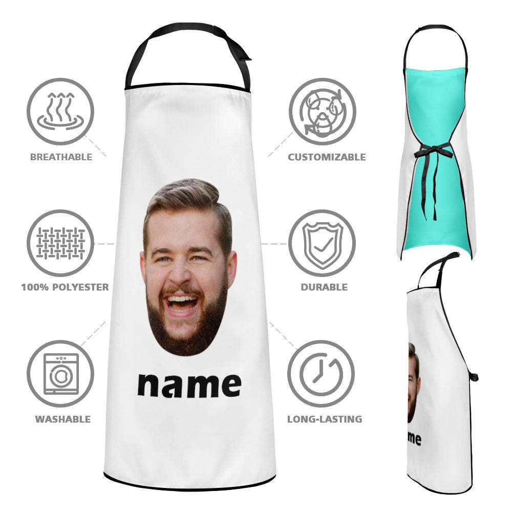 Custom Face And Name Kitchen Apron Personalised Apron For Men Women Chef Cooking Gift - MyPhotoBoxerUk