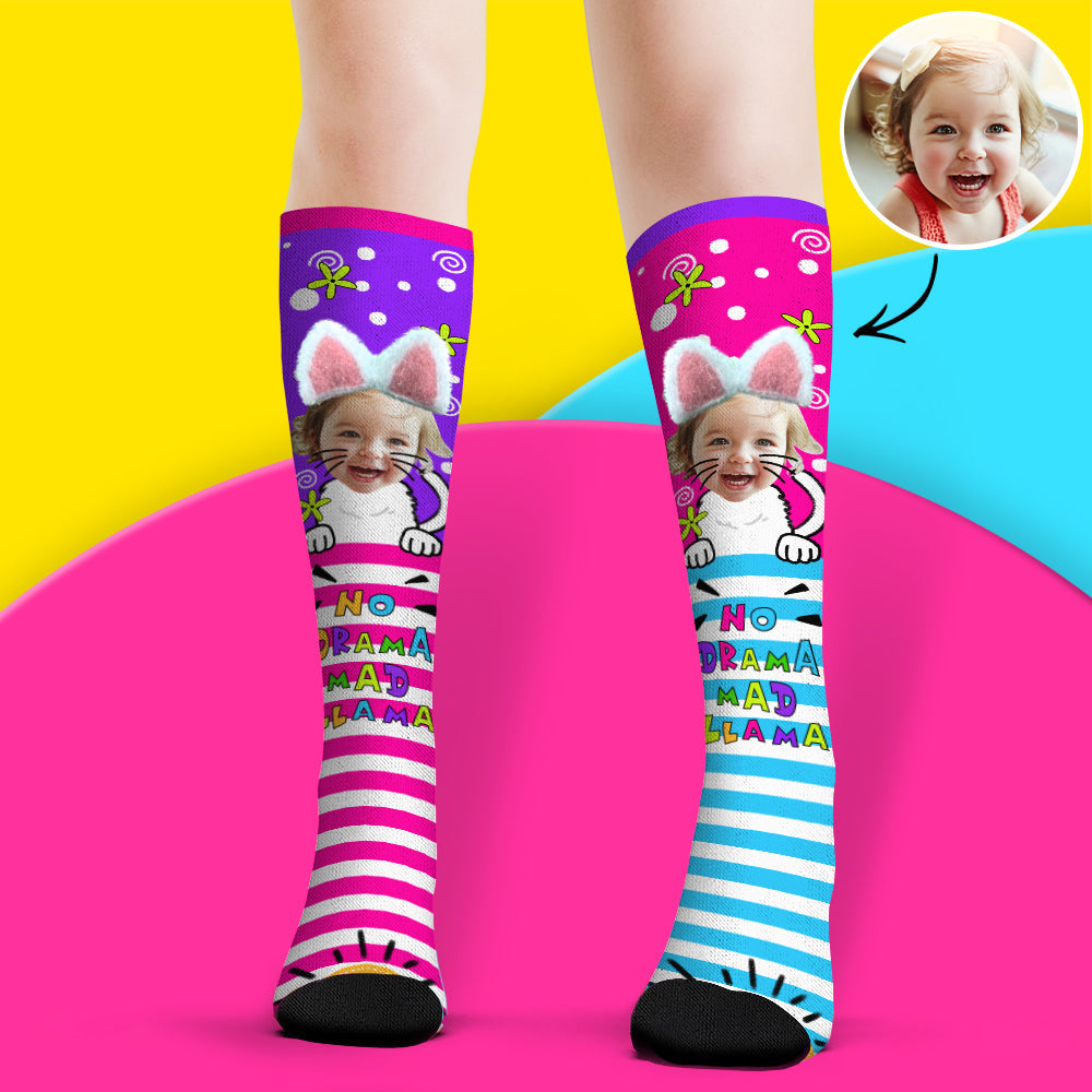 Custom Face Socks Knee High Socks 3D Cat Ear Cartoon Socks - MyPhotoBoxerUk