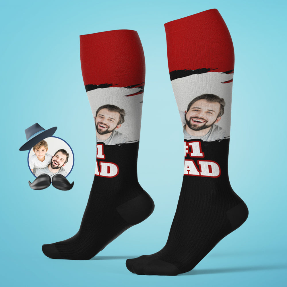 Custom #1 DAD Knee High Socks Personalized Compression Father's Day Tournament Sport Team Baseball Softball Soccer - MyPhotoBoxerUk