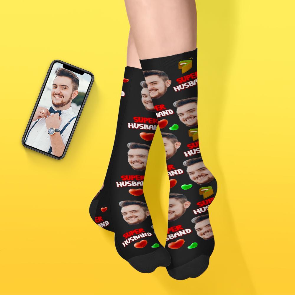 Custom Men Face Sock Super Husband Photo Sock - Crazy Deal Today - MyPhotoBoxerUk