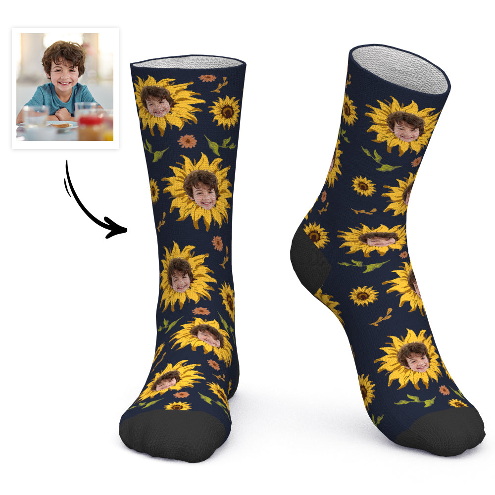 Custom Socks Personalized Photo Socks Sunflower Face Socks - MyPhotoBoxerUk