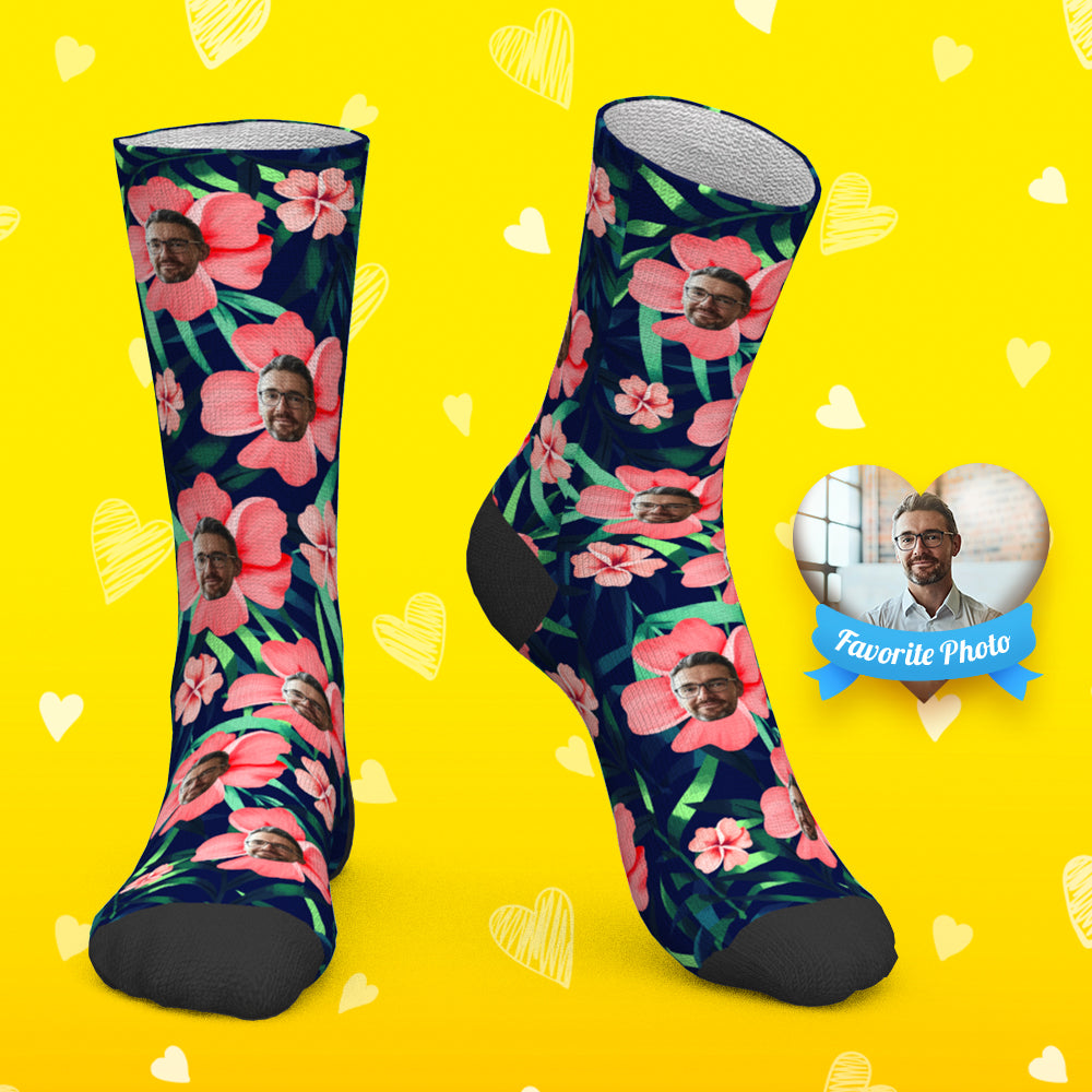 Custom Socks Personalized Photo Socks Hawaiian Socks Flowers Socks - MyPhotoBoxerUk
