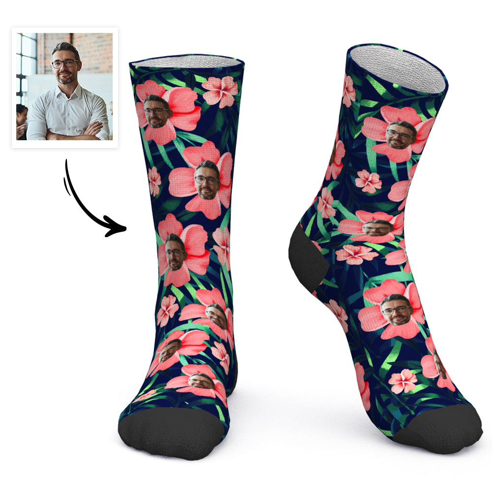 Custom Socks Personalized Photo Socks Hawaiian Socks Flowers Socks - MyPhotoBoxerUk