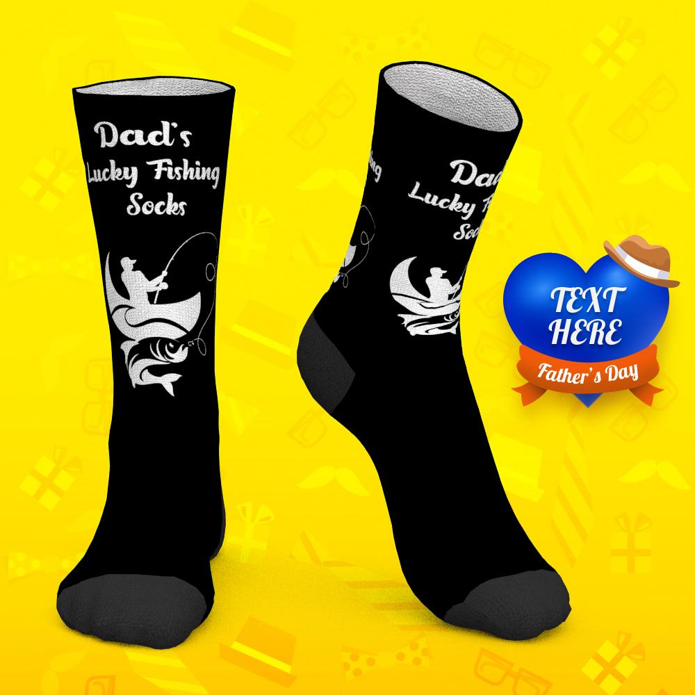 Father's Day Gift Custom Socks with Text Lucky Fishing Socks - MyPhotoBoxerUk