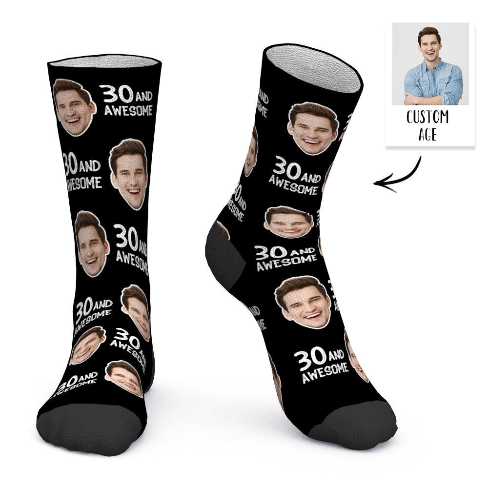 Custom Face and Age Socks Personalized Birthday Socks Birthday gift - Awesome - MyPhotoBoxerUk