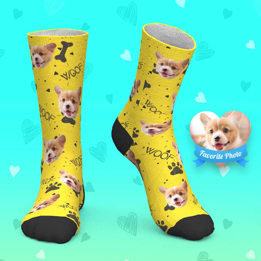 Custom Socks Personalized Face Crew Socks Woof Dog - MyPhotoBoxerUk