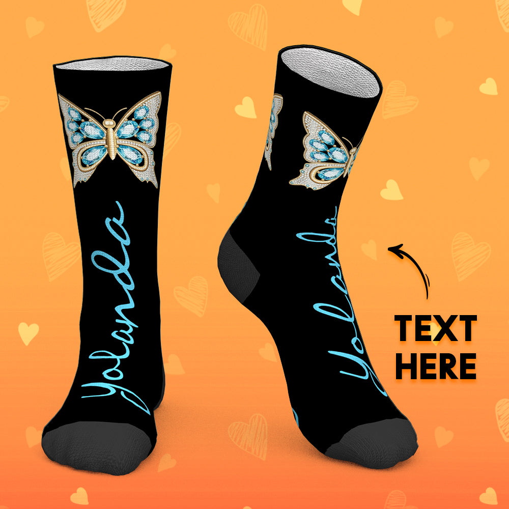 Custom Socks with Text Personalized Name Socks Gift - Butterfly - MyPhotoBoxerUk