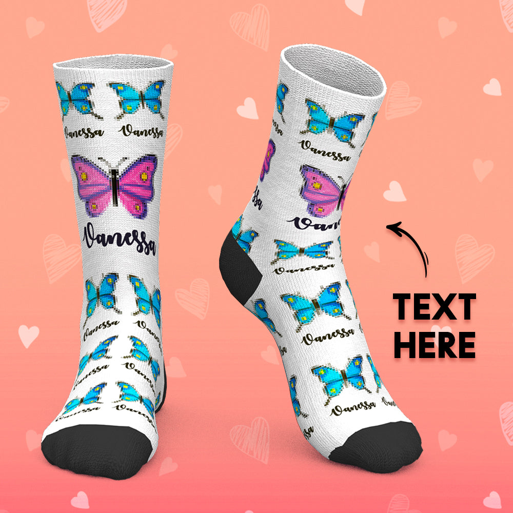 Custom Socks with Text Personalized Name Socks Gift - Colorful Butterfly - MyPhotoBoxerUk