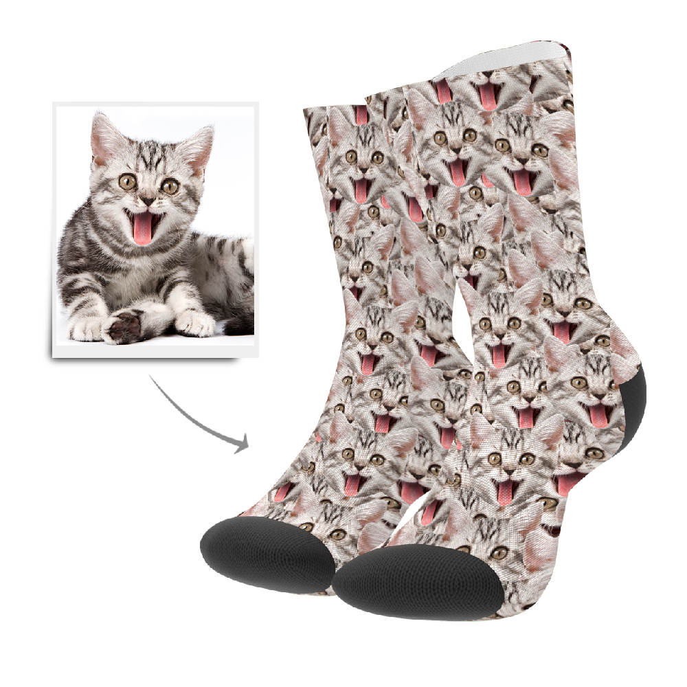 Custom Face Mash Cat Socks - MyPhotoBoxerUk