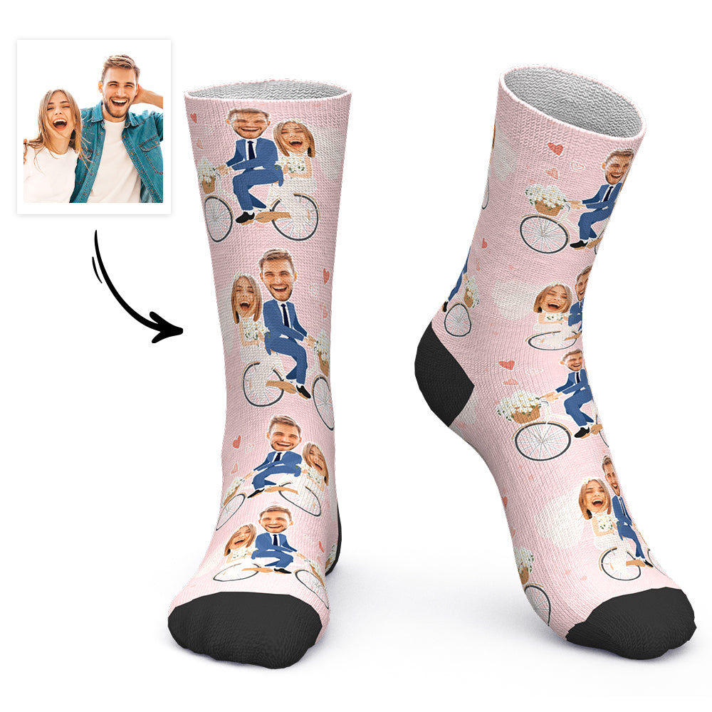 Custom Face Socks Personalized Photo Socks Wedding on Bicycle - MyPhotoBoxerUk