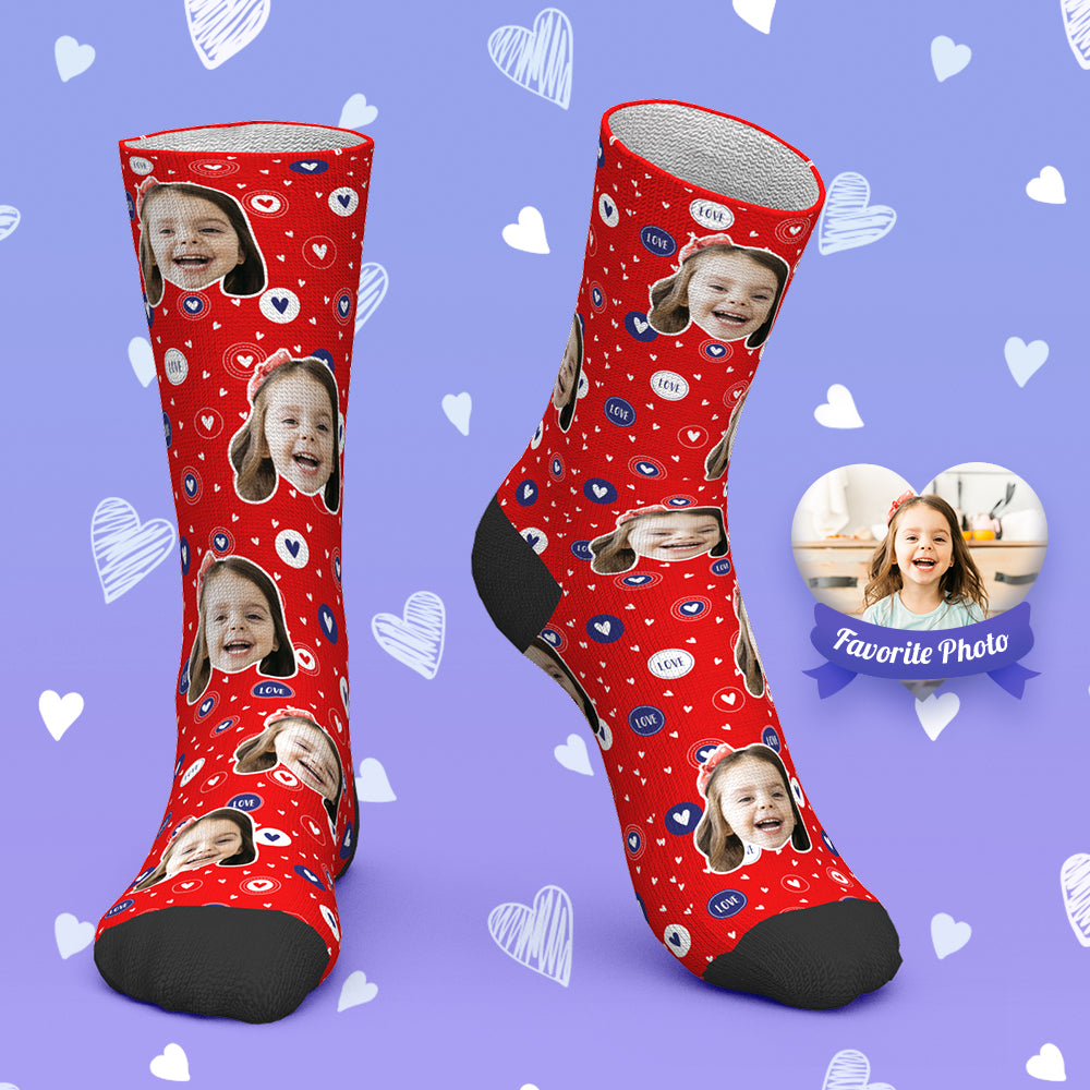 Custom Face Socks Personalized Photo Socks Red Socks Love Heart - MyPhotoBoxerUk