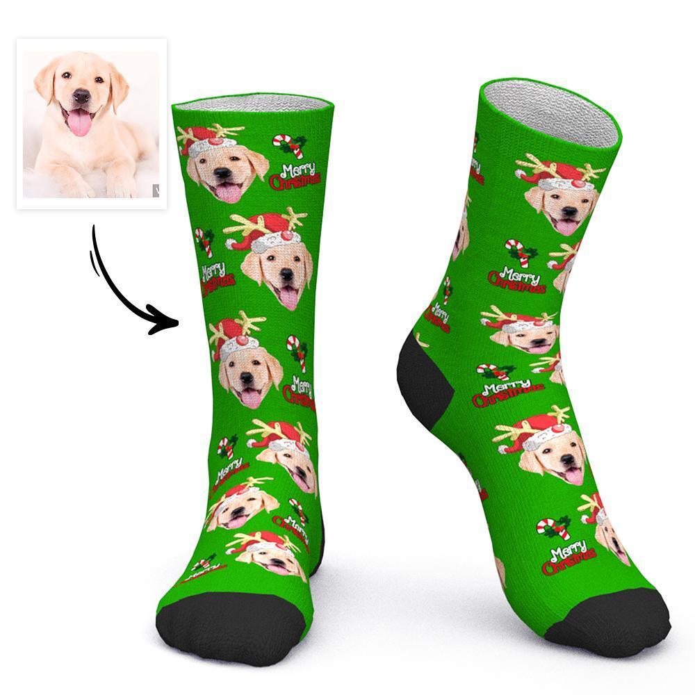 Custom Face Socks Personalized Photo Socks Christmas Gifts Santa Socks - Merry Christmas Cut Dog - MyPhotoBoxerUk