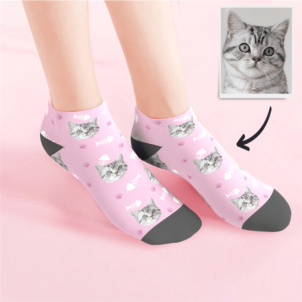 Custom Low Cut Ankle Face Socks Cat Summer Photo Pet Socks - MyPhotoBoxerUk