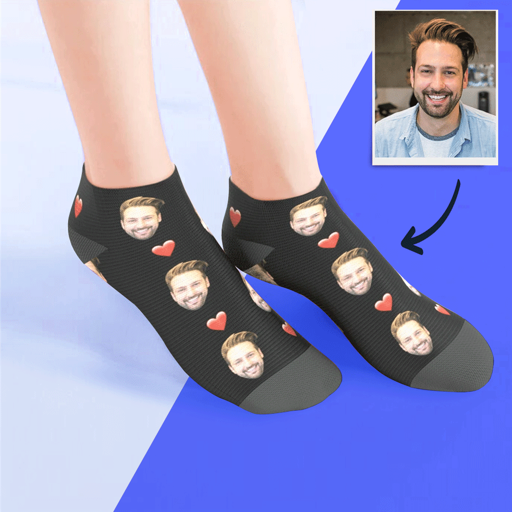 Custom Low Cut Ankle Face Socks Heart Summer Photo Socks - MyPhotoBoxerUk