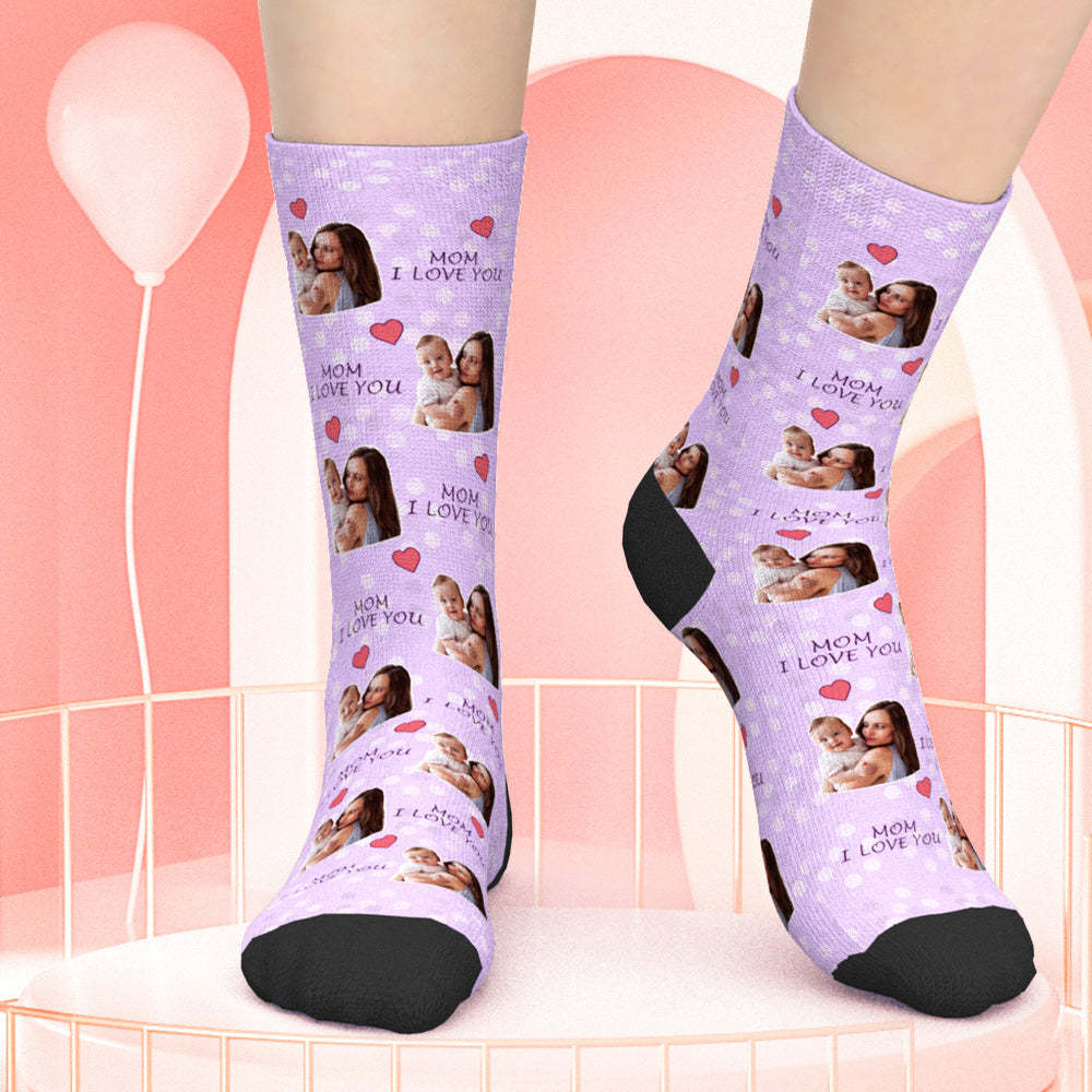 Personalize Photo Purple Socks Mother's Day Gifts or Birthday Gifts for Mum