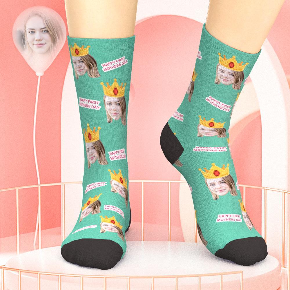 Happy First Mothers Day Face on Socks Custom Socks