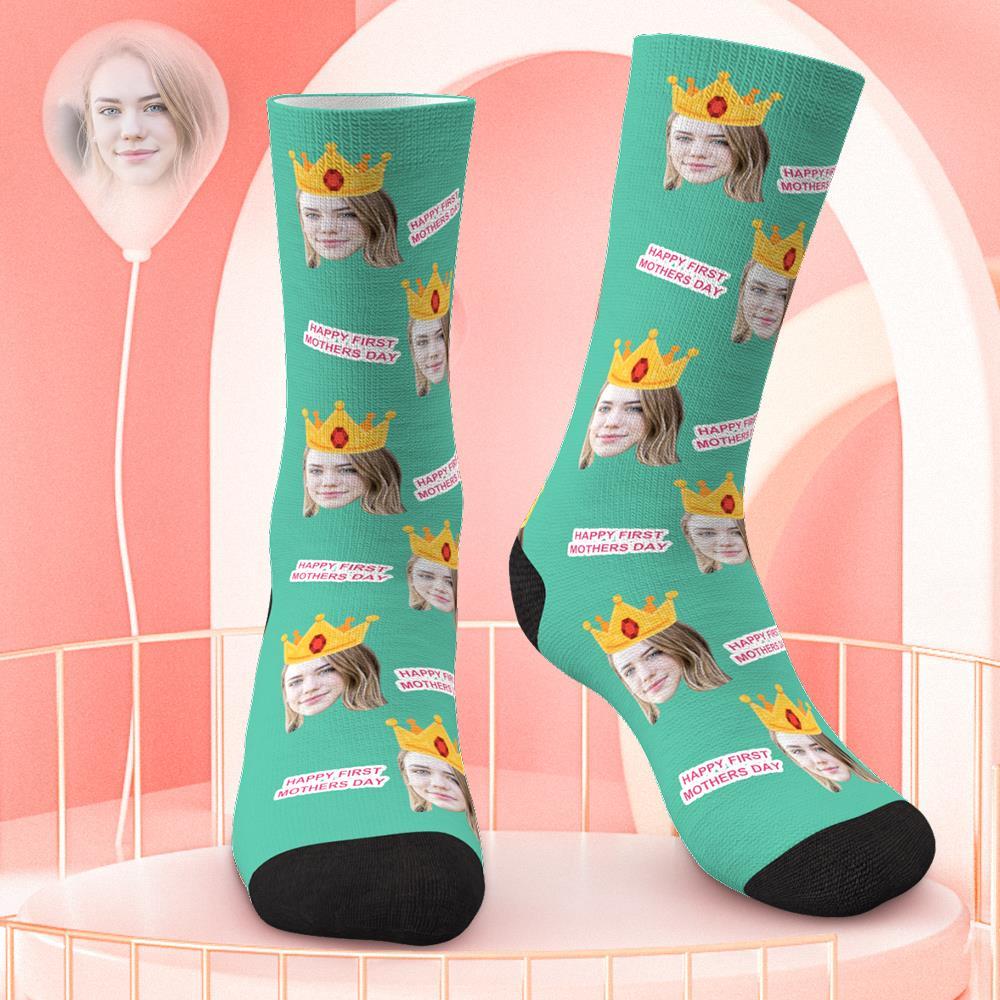 Happy First Mothers Day Face on Socks Custom Socks