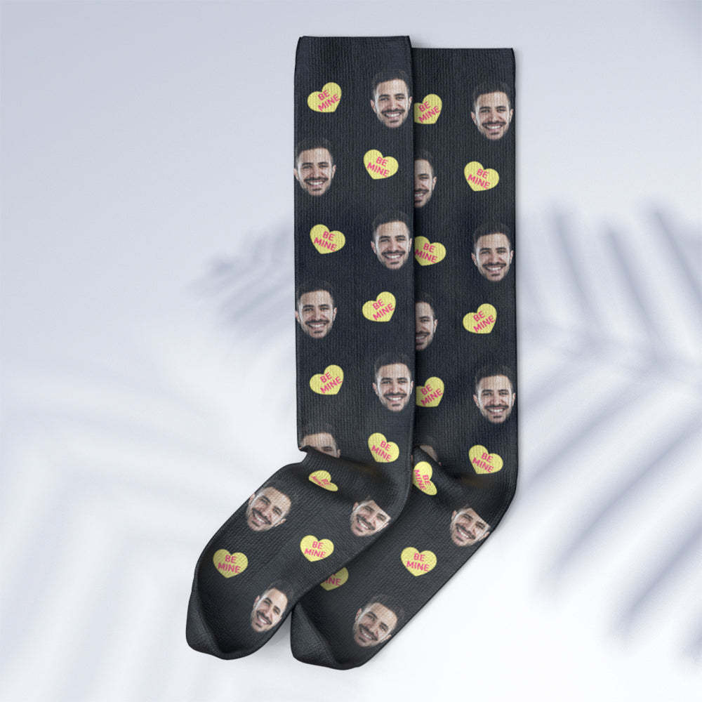 Custom Face Knee High Socks Personalised Photo Socks Be Mine