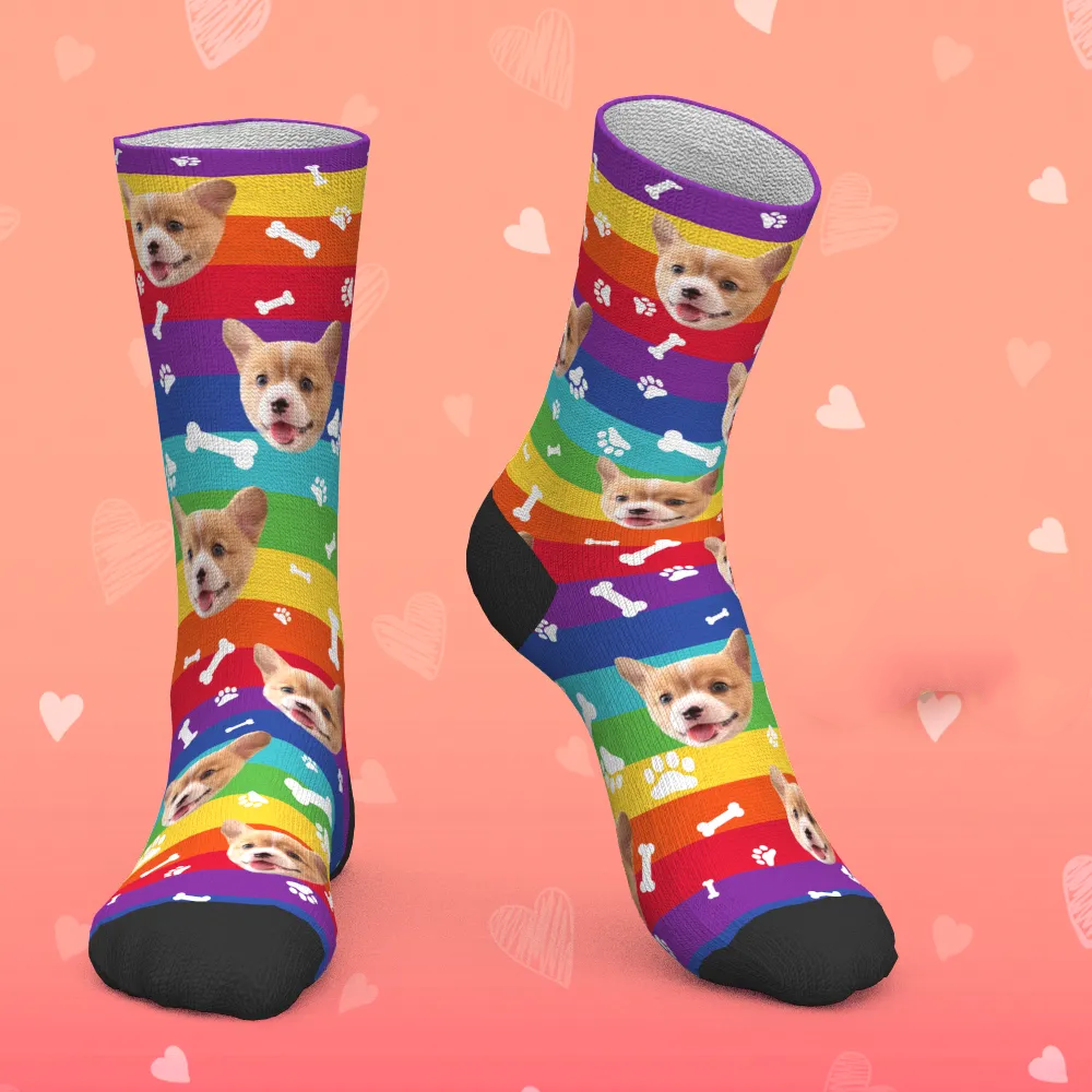 Custom Rainbow Socks Dog Add Pictures And Name