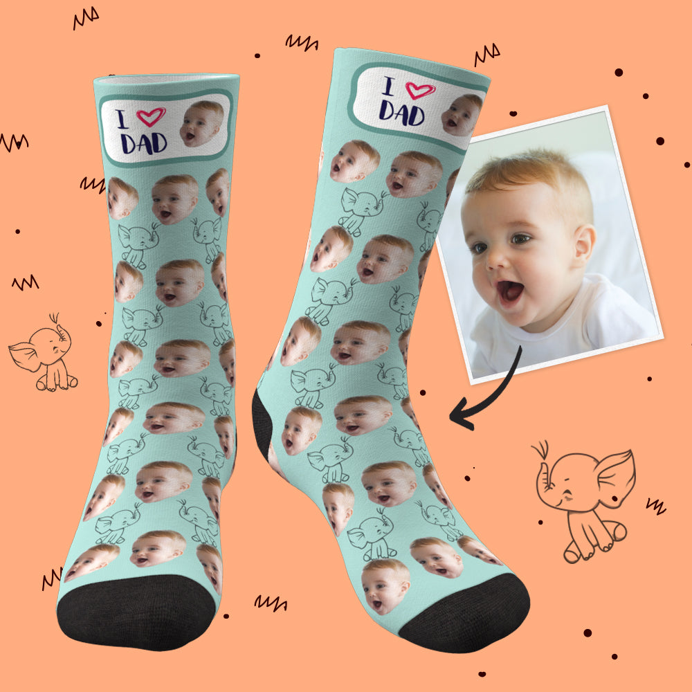 Custom Face Socks Elephant I Love Dad Best Gifts For Dad - MyPhotoBoxerUk