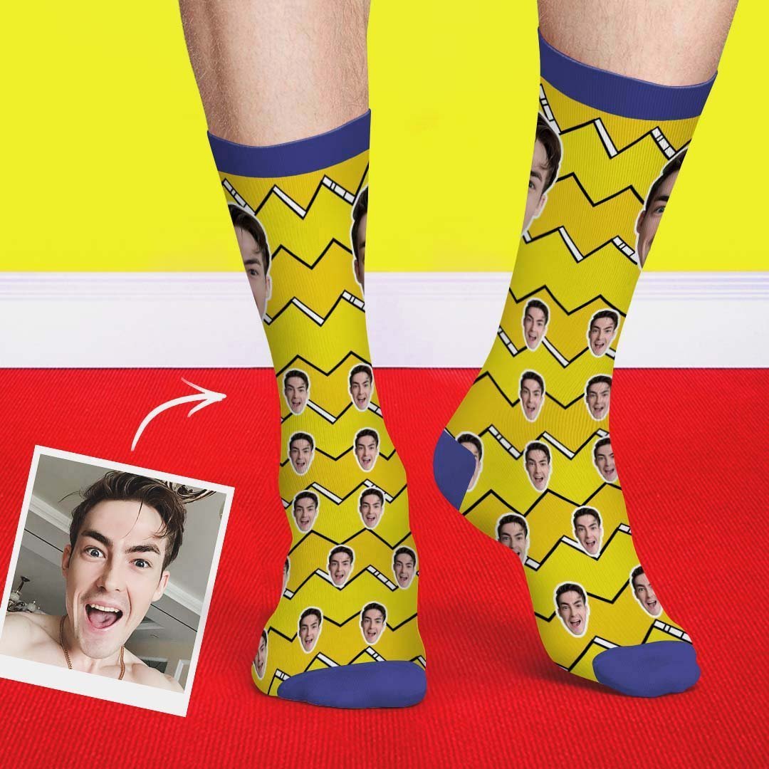 Lightning Striped Face Socks Personalized Photo Socks - MyPhotoBoxerUk