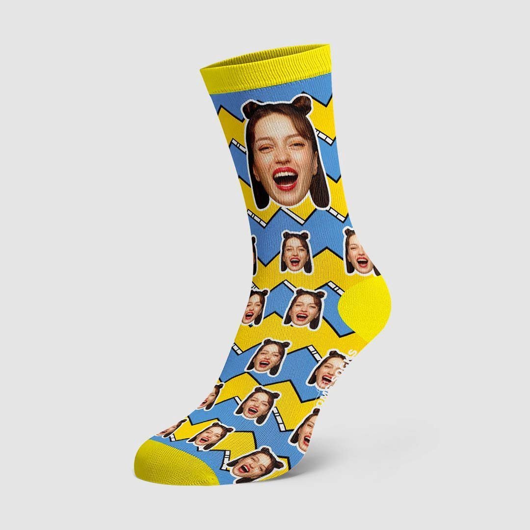 Lightning Striped Face Socks Personalized Photo Socks - MyPhotoBoxerUk