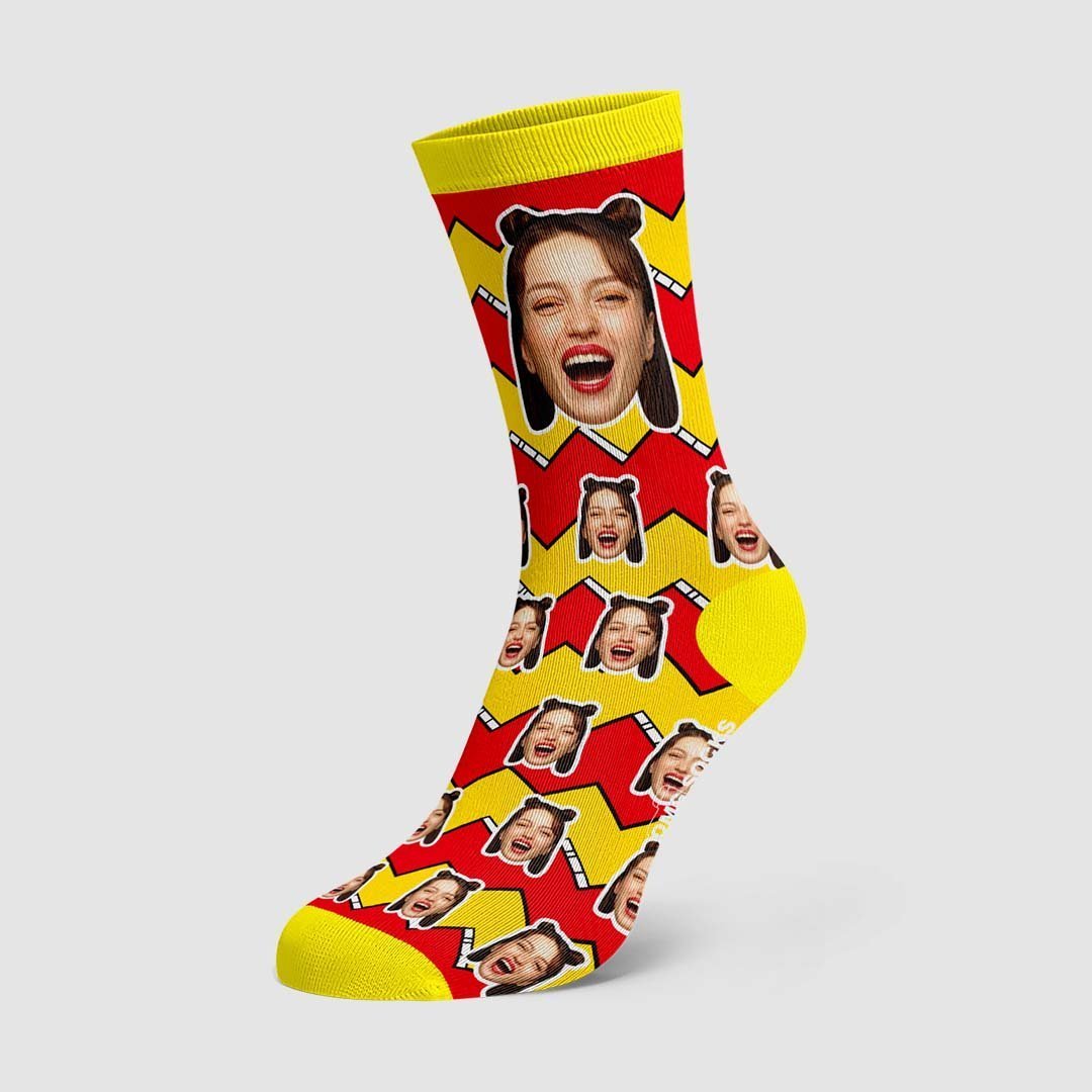 Lightning Striped Face Socks Personalized Photo Socks - MyPhotoBoxerUk