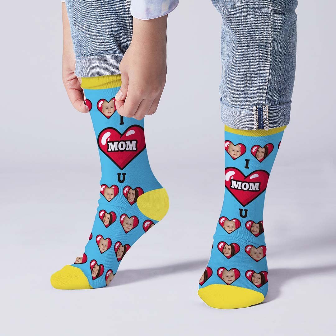 Mother's Day Gift - I Love Mom Custom Face Socks Gift - MyPhotoBoxerUk