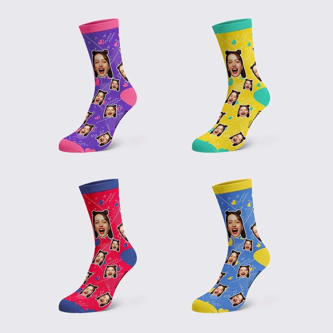Color line Heart Custom  Face Socks - MyPhotoBoxerUk