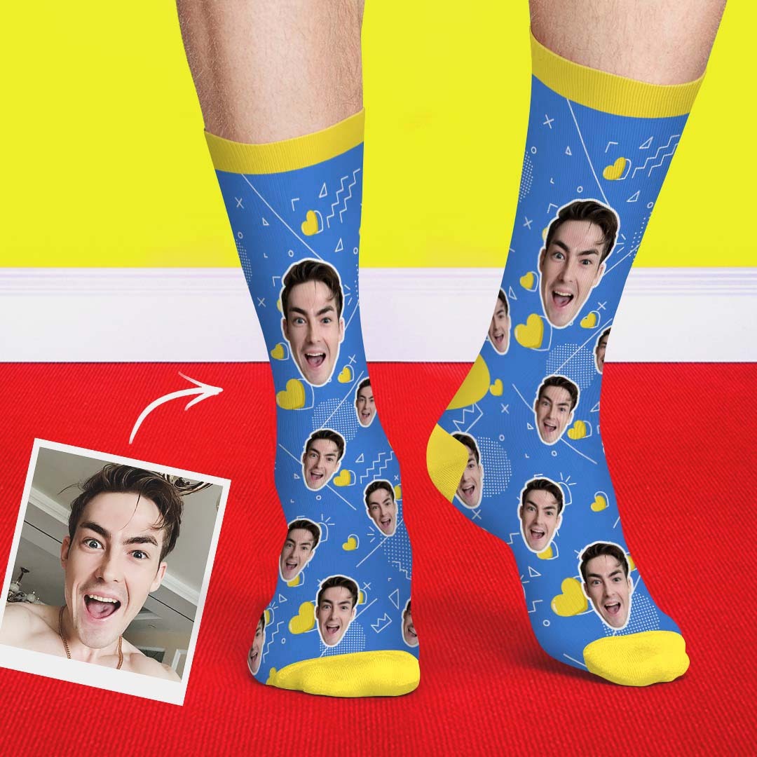 Color line Heart Custom  Face Socks - MyPhotoBoxerUk